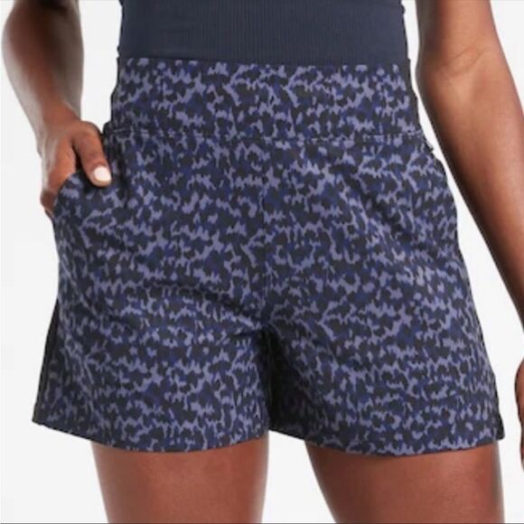 ATHLETA | Brooklyn Printed Shorts Blue & Navy Side Stripes Women’s Size 10 - Picture 2 of 12
